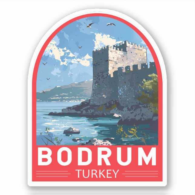 Bodrum Castle Turkey Vintage Art Aufkleber (Vorderseite)