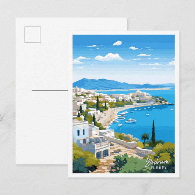 Bodrum Turkey Travel Vintag Illustration Postkarte (Vorne/Hinten)