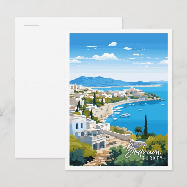Bodrum Turkey Vintage Illustration Postkarte (Vorne/Hinten)