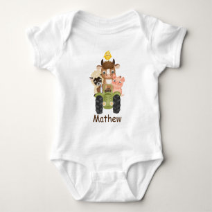 Body 1er anniversaire Animaux de ferme sur tracteur, je
