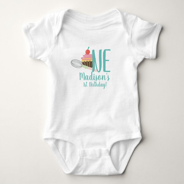 Body 1er anniversaire Cupcake and Whisk Shirts pour béb (Devant)