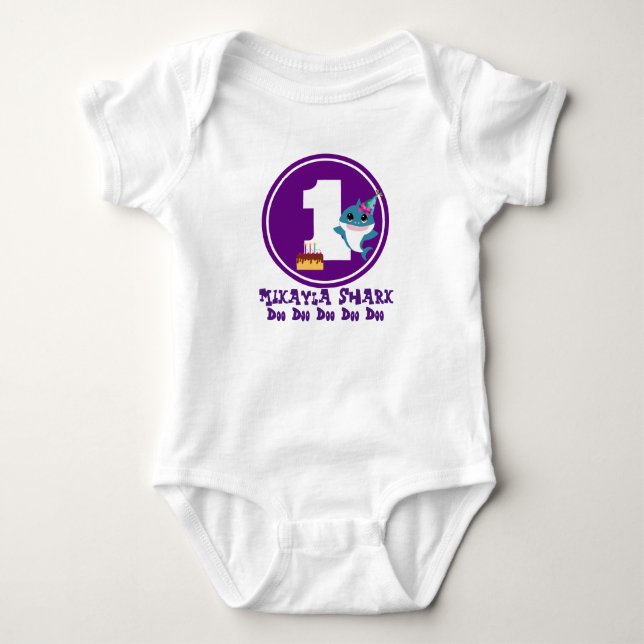 Body 1er anniversaire fille bébé requin Tee (Devant)