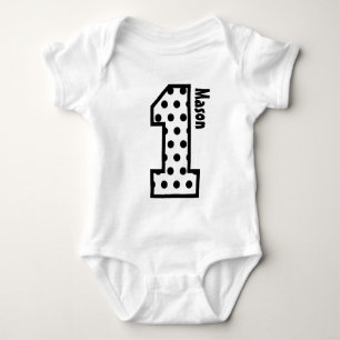 Body 1er anniversaire Garçon Polka Noir Point Un an Vie