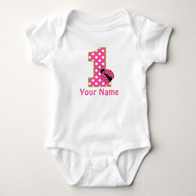 Body 1er anniversaire Ladybug rose verte chemise person (Devant)