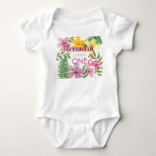 Body 1er anniversaire Luau Fleurs tropicales rose