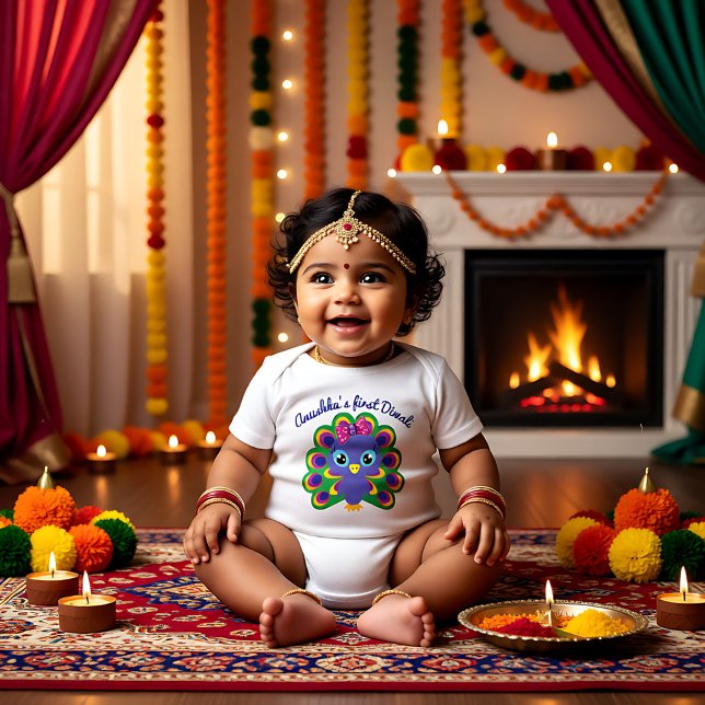 Body 1er Diwali pour bébé - nom personnalisé (Baby's 1st Diwali - custom name Baby Bodysuit)