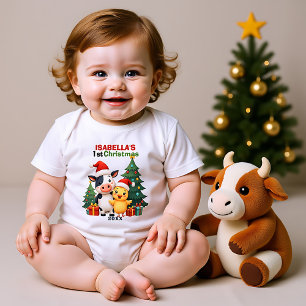 Body 1er Noël, texte personnalisé, Moo-Ments Arborés