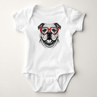 Body Adorable Bulldog in Red Heart Glasses - Love Dog