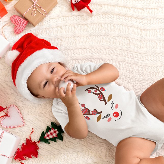 Body Adorable visage de cerf avec ornements sur Antlers (Adorable Deer Face with Ornaments on Antlers Baby Bodysuit)