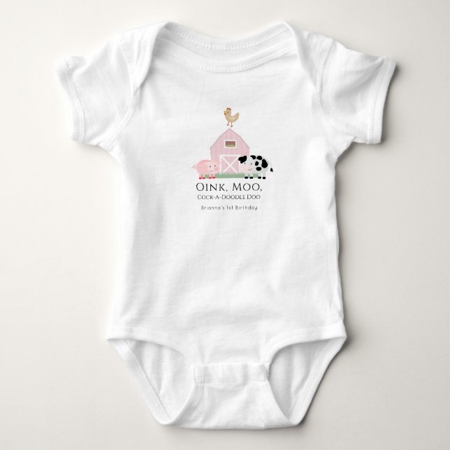 Body Animaux de la ferme Fille 1er anniversaire Rose Co (Devant)