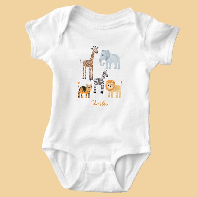 Body Animaux de safari bébé mignons aquarelle nom perso (Fun cute watercolor baby safari animals baby body suit)