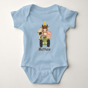Body Anniversaire Animaux de ferme sur tracteur, je sui