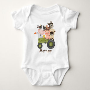 Body Anniversaire Animaux de ferme sur tracteur, je sui