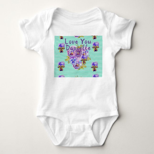 Body Aqua Pansy Love You Babies Bodysuit Une Pièce (Devant)