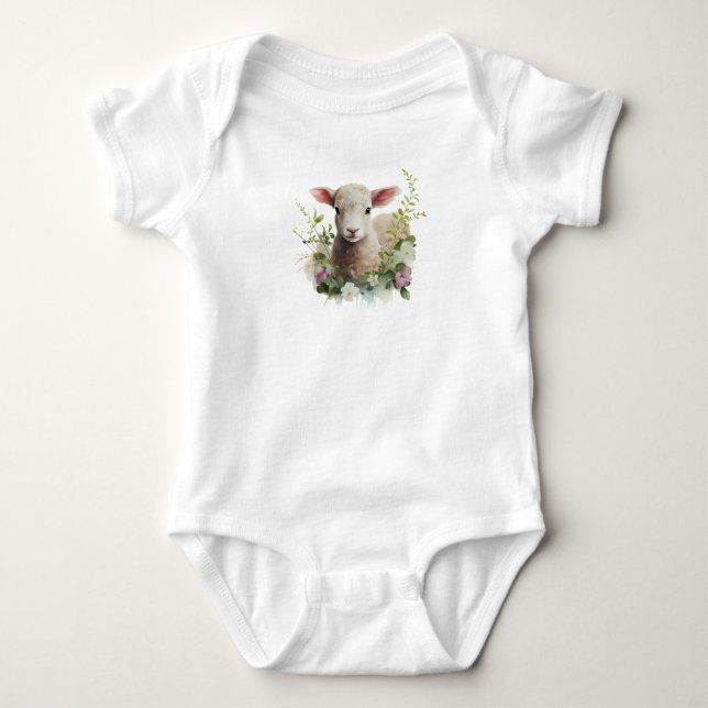 Body Aquarelle agneau à bébé avec fleurs (Devant)