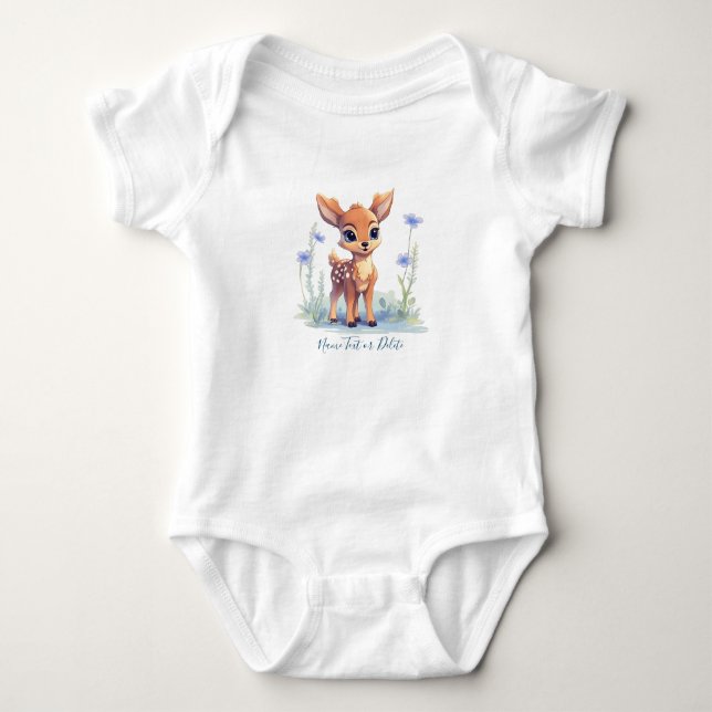 Body Aquarelle Baby Deer Blue Flowers Baby Bodysuit (Devant)
