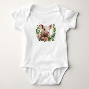 Body Aquarelle Bébé Cochon (Piglet) Fleur Wreath