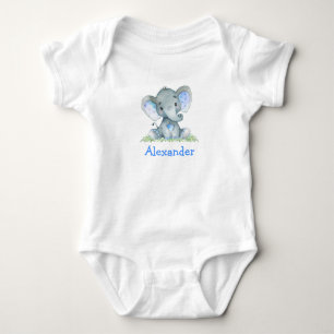 Body Aquarelle bleu bébé éléphant sur la verdure