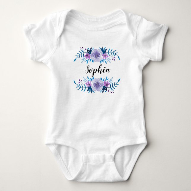 Body Aquarelle bleu violet couronne florale Texte perso (Devant)