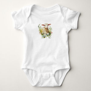 Body Aquarelle chatoyante Agneau de bébé avec fleurs