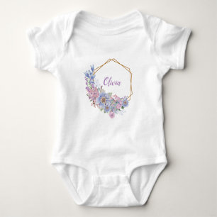 Body Aquarelle Fleurs Violettes et Bleues Personnalisée