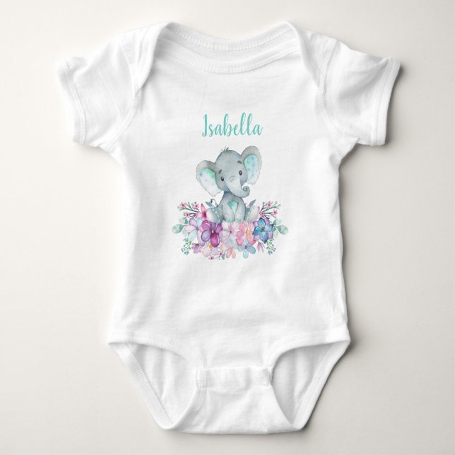 Body Aquarelle florale d'éléphant de Safari mignonne (Devant)