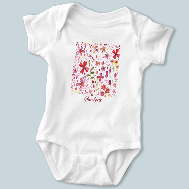 Body Aquarelle Florale moderne personnalisée (Watercolor floral modern personalized name baby bodysuit)