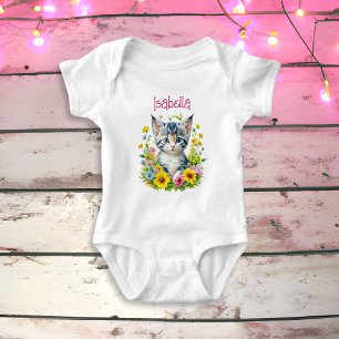 Body Aquarelle Kitten Fleurs Personnalisées