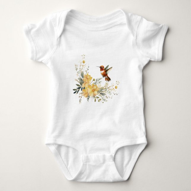 Body Aquarelle mignonne Oiseau Oiseau Fleurs Jaunes (Devant)