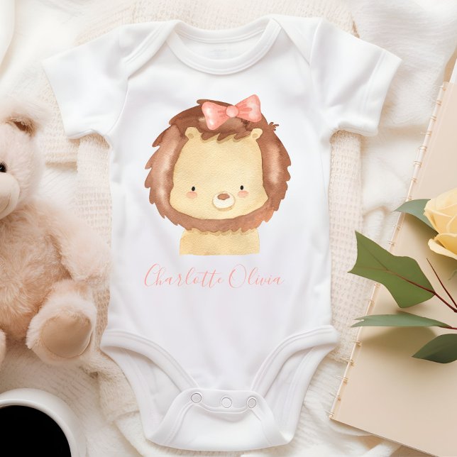 Body Aquarelle personnalisée mignonne bébé Lion Rose Bo (Créateur téléchargé)