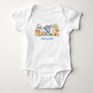 Body Aquarelle Safari bébé Animaux Blue Elephant