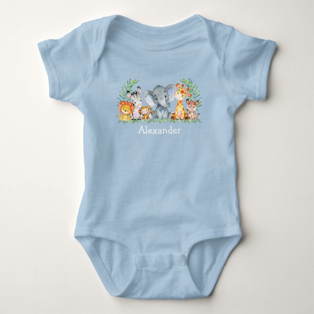 Body Aquarelle Safari Jungle Baby Animaux Bleu (Devant)