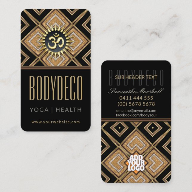Body Art Deco Black Gold OM New Age Business Card Visitenkarte (Vorne/Hinten)