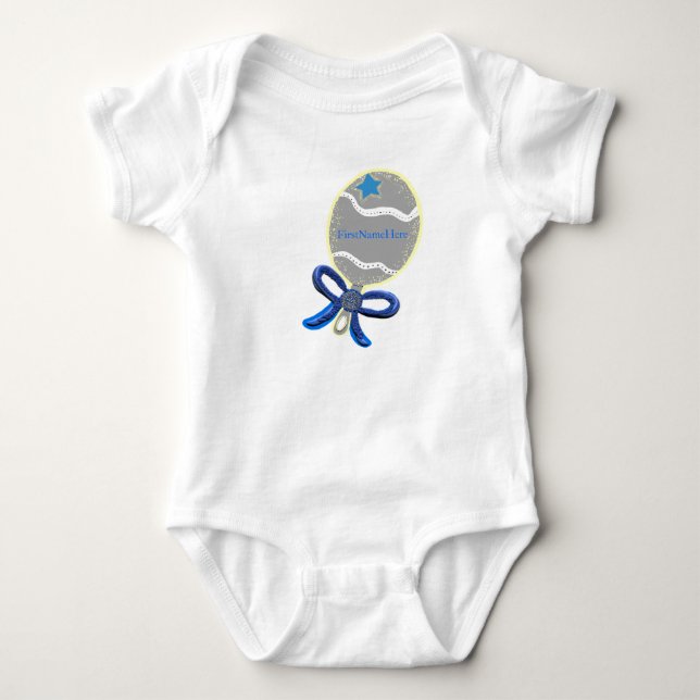 Body Baby Boy Blue Bow Rattle T-Shirt - Nom de la PERSO (Devant)