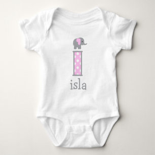 Body Baby Girl Newborn Polka Dot Elephant lettre i
