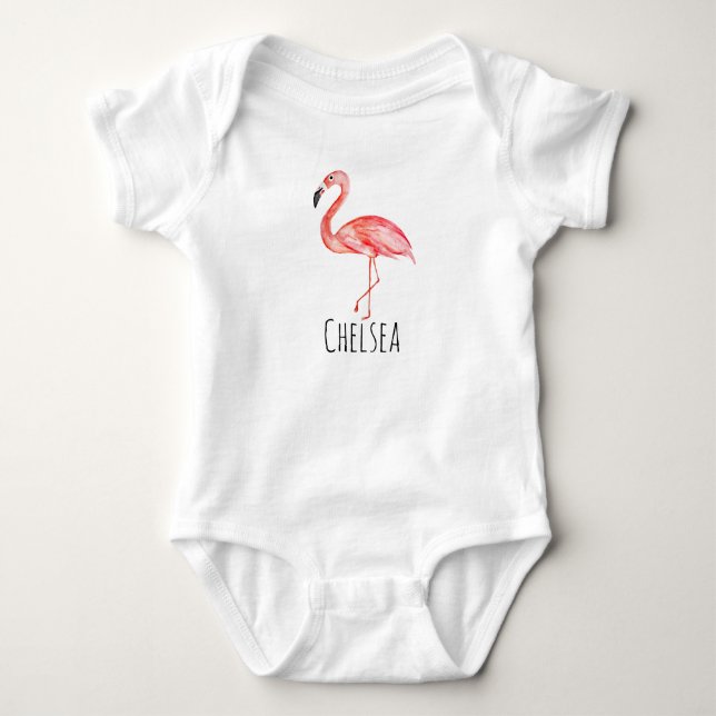 Body Baby Girl Tropical Aquarelle rose Nom du Flamant r (Devant)
