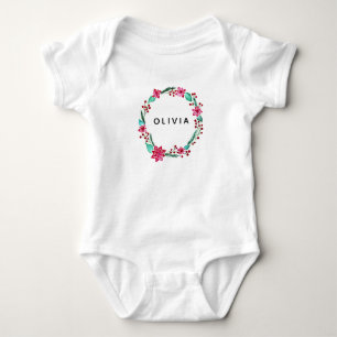 Body Baby Girls First Christmas Flower Wreath and Name