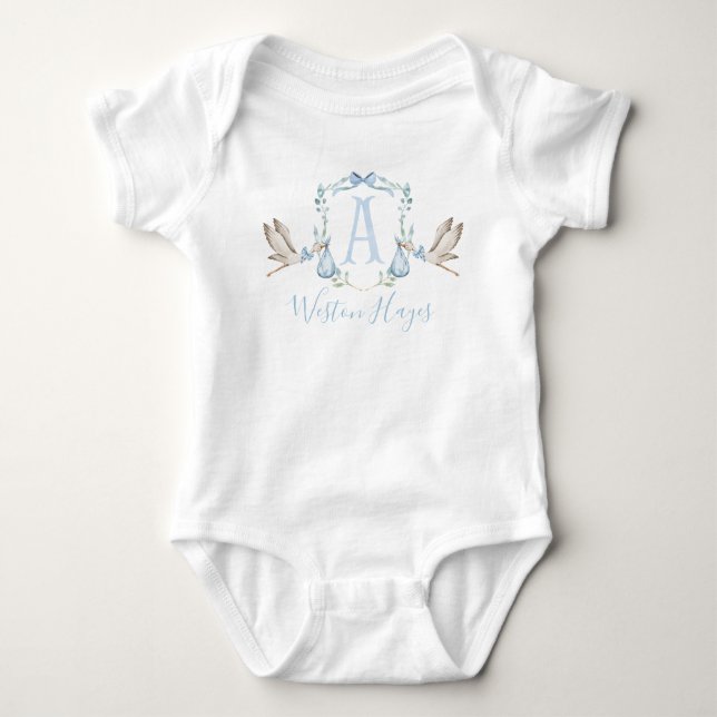 Body Baby shower de garçon Preppy Southern Blue Stork (Devant)