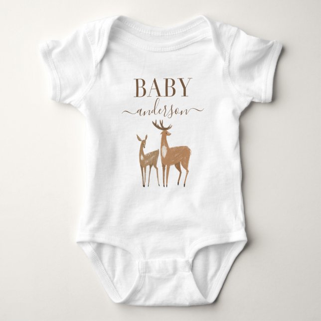 Body Baby shower naturel moderne cerf de forêt (Devant)