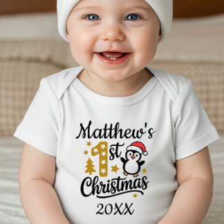 Body Baby's First Christmas Custom Name Penguin