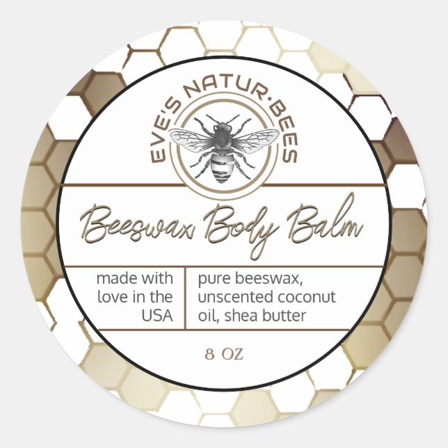 Body Balm Honeycomb Bee Gold Lip Balm Lid Label Runder Aufkleber (Vorderseite)