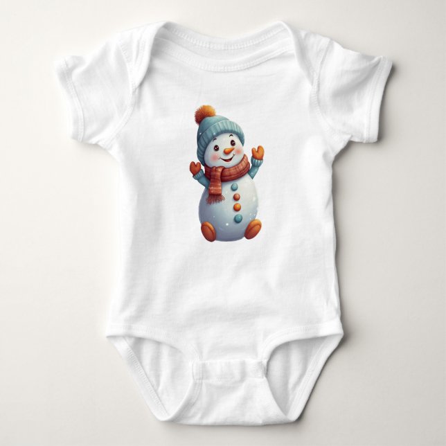 Body Bébé adorable Snowman en Casquette et Écharpe (Devant)