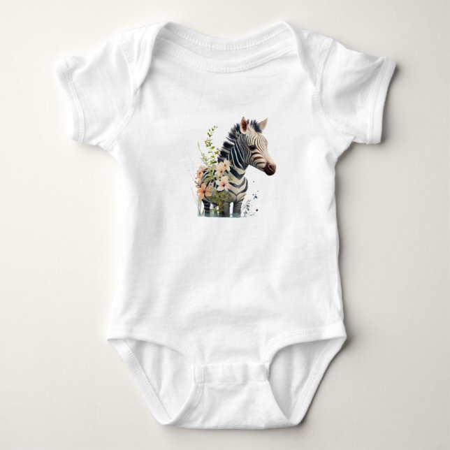 Body Bébé adorable Zèbre avec fleurs (Devant)
