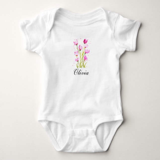 Body bébé aquarelle floral rose doux pour fille (Devant)