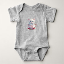 Body bébé Chatons dans Tasse Fleurs Roses