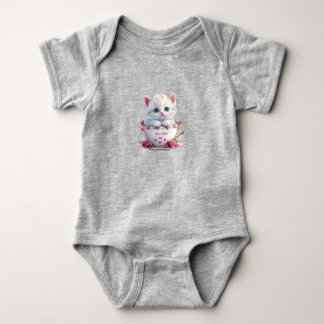 Body bébé Chatons dans Tasse Fleurs Roses