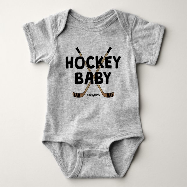 Body Bébé de hockey avec bâtonnets de hockey drôle mign (Devant)