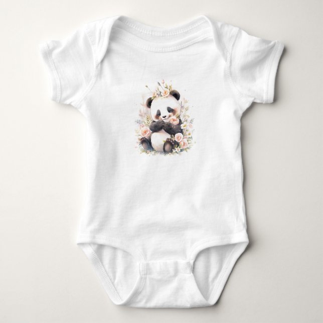 Body Bébé doux Panda Bear Cub avec fleurs (Devant)