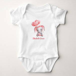 Body Bébé Fille rose Eléphant Ballons Personnalisé