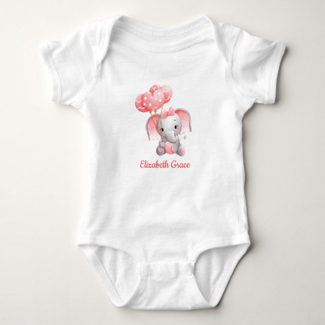 Body Bébé Fille rose Eléphant Ballons Personnalisé (Devant)